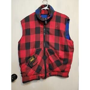 Branded Lion Reversible Buffalo Plaid Vest Men’s L Red Blue Quilted Lumberjack